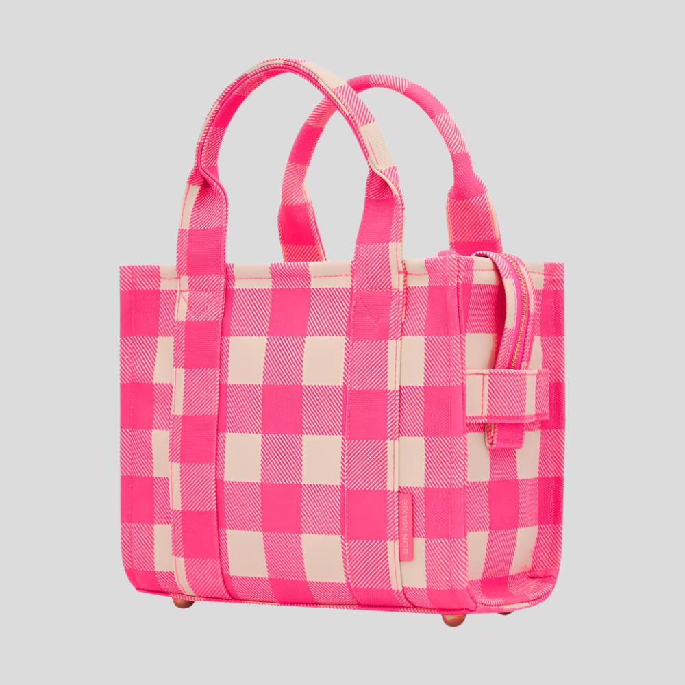 Micro Bon Vivant Structured Tote Bag - Neon Pink Gingham Tote Bag