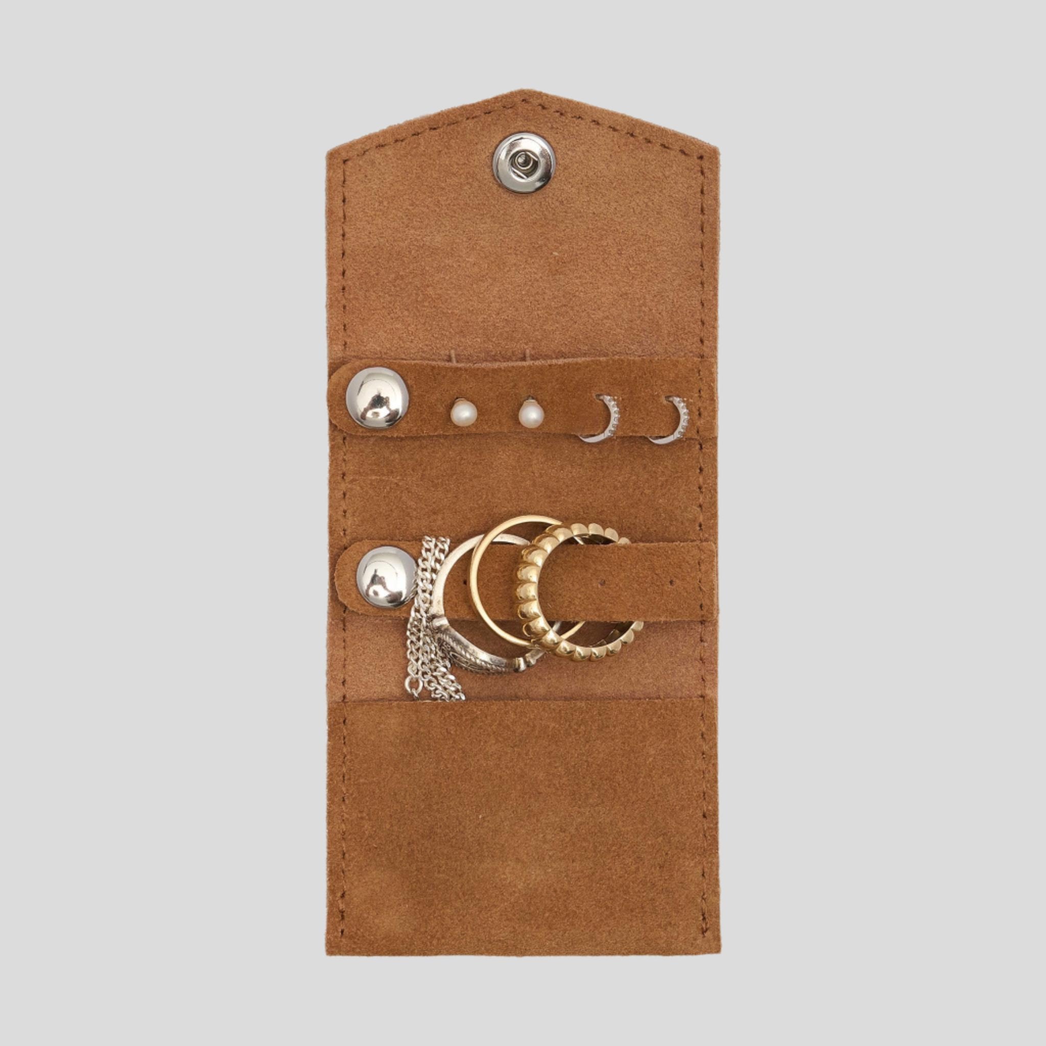 Mini Leather Jewellery Case -- Tan Suede