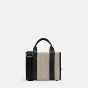 Micro Structured Tote Bag in jute canvas with leather - Black