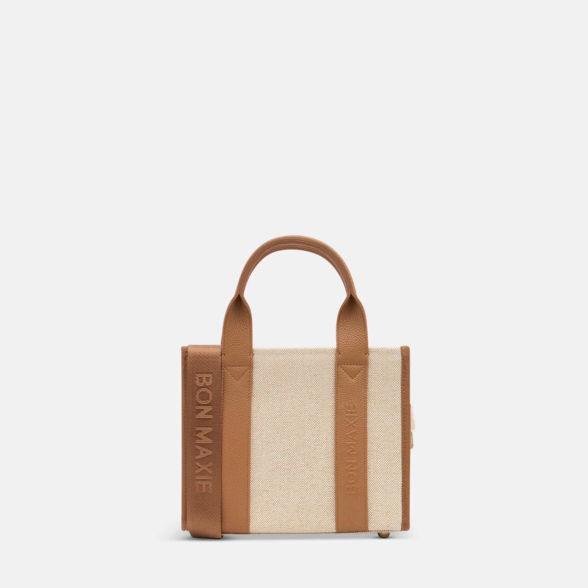 Micro Structured Tote Bag in jute canvas with leather - Tan