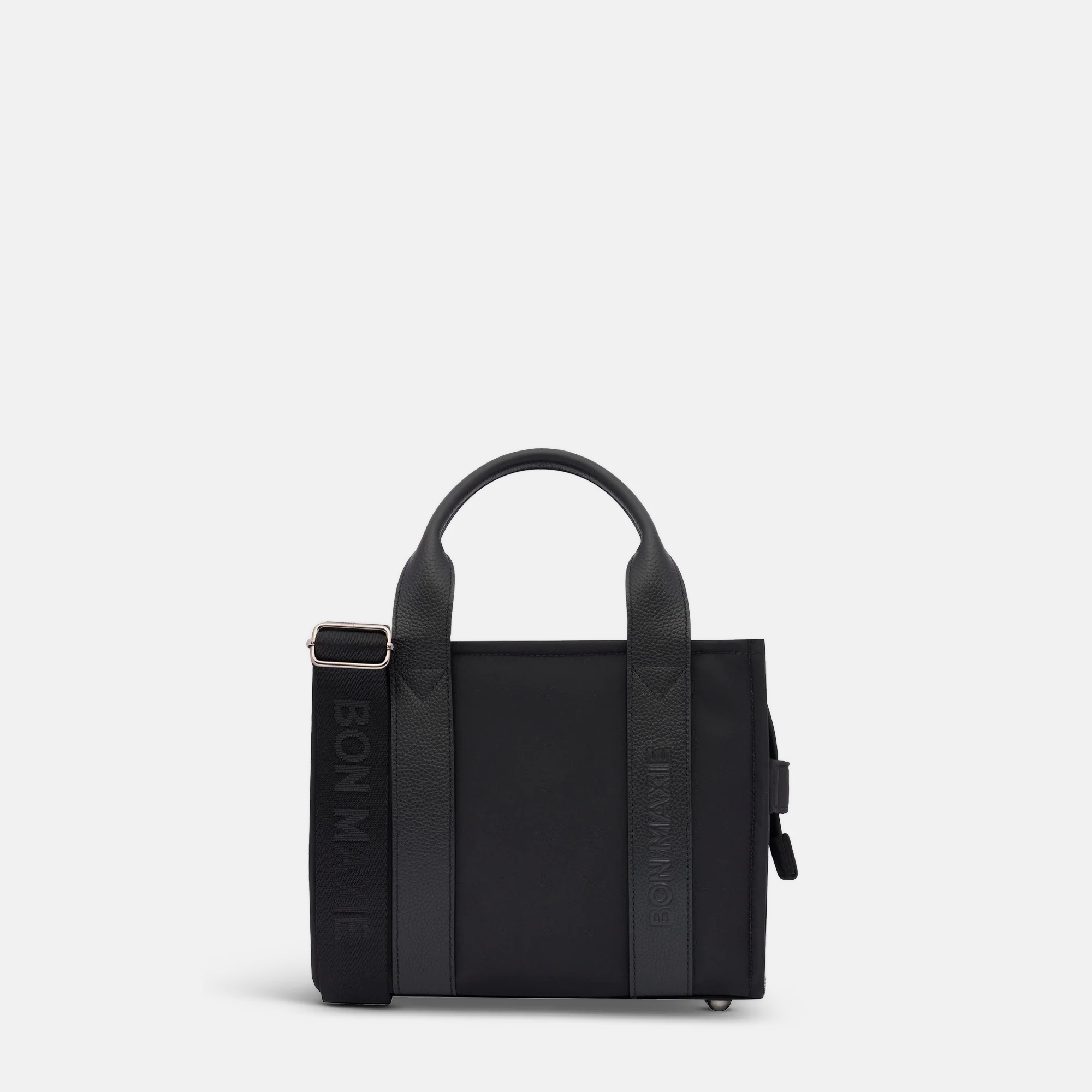 Micro Structured Tote Bag in nylon with leather -- Black