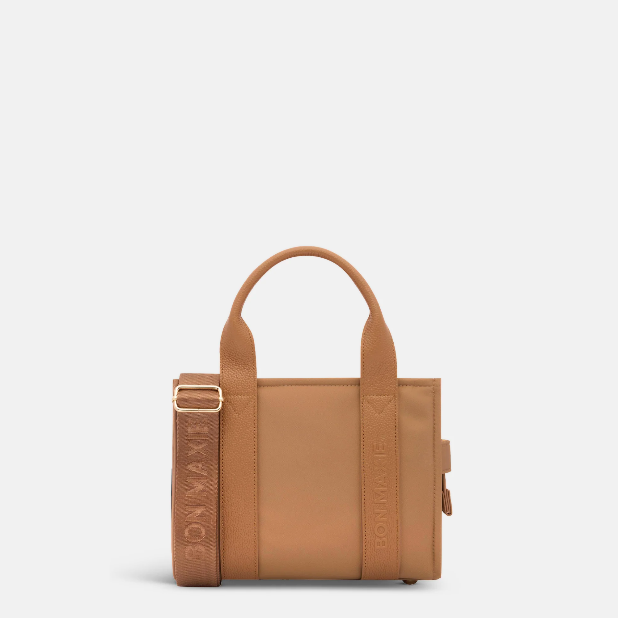 Micro Structured Tote Bag in nylon with leather -- Tan