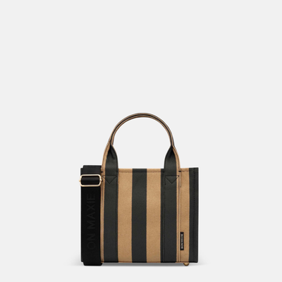 Micro Structured Tote Bag in signature coated canvas - Black/Tan Stripe