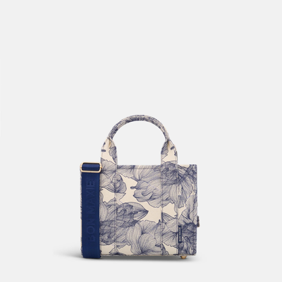 Micro Structured Tote Bag in coated canvas - Navy Floral
