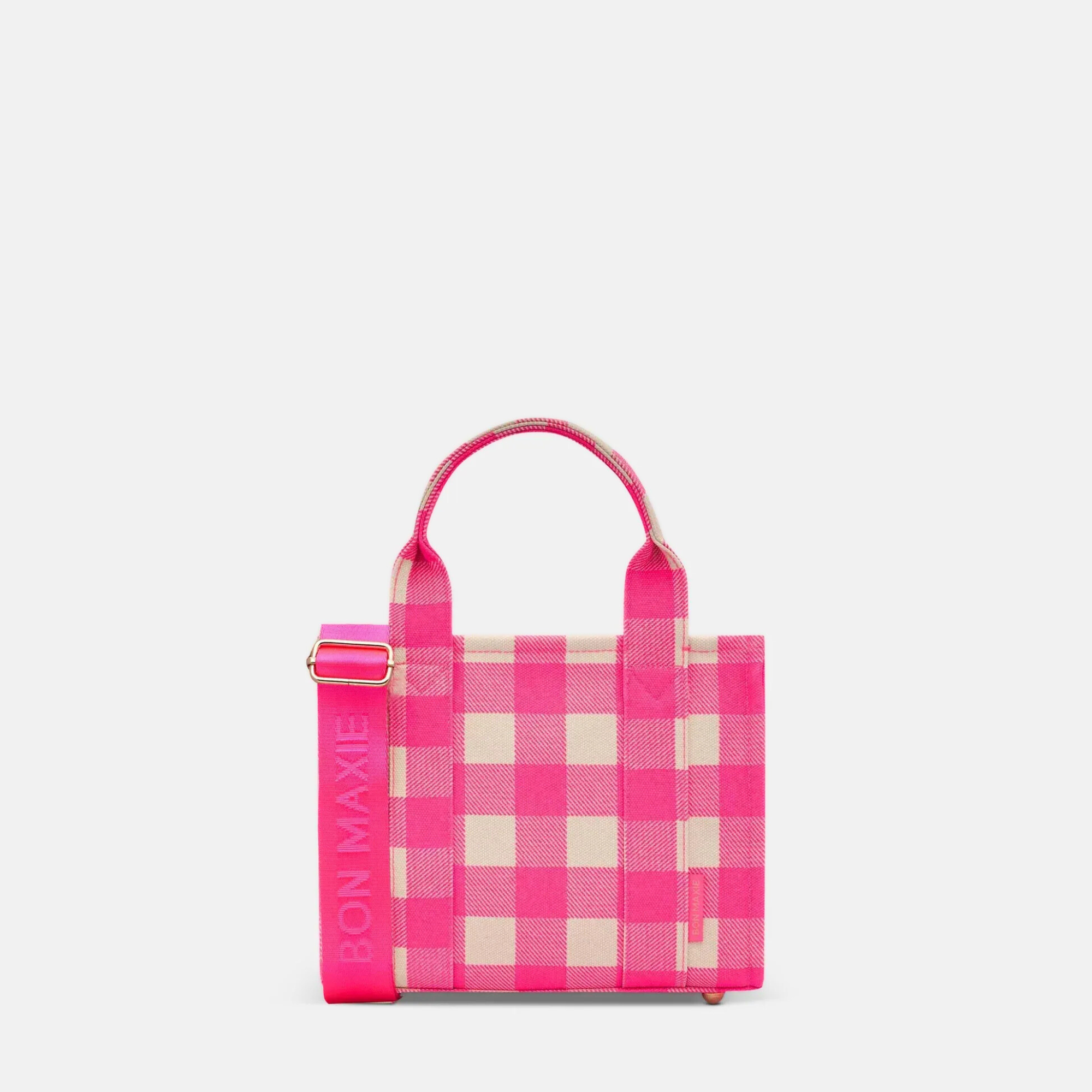 Micro Structured Tote Bag in signature coated canvas -- Neon Pink Gingham