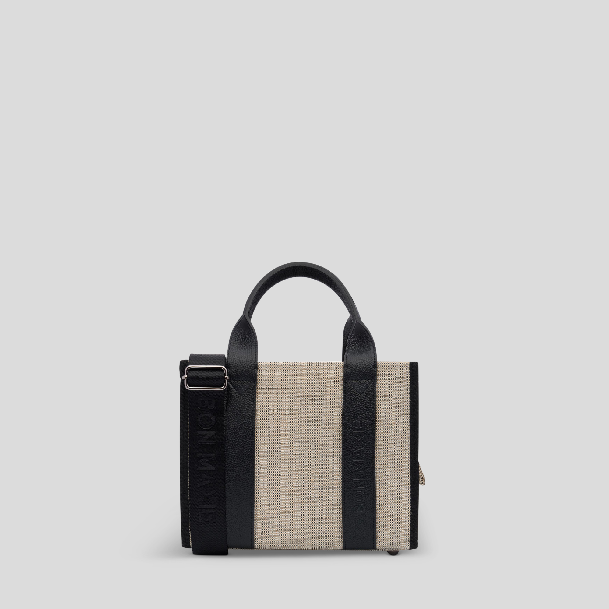 Micro Bon Vivant Structured Tote Bag -- Jute Black Leather
