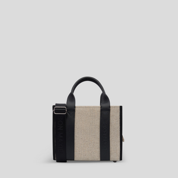 Micro Bon Vivant Structured Tote Bag -- Jute Black Leather