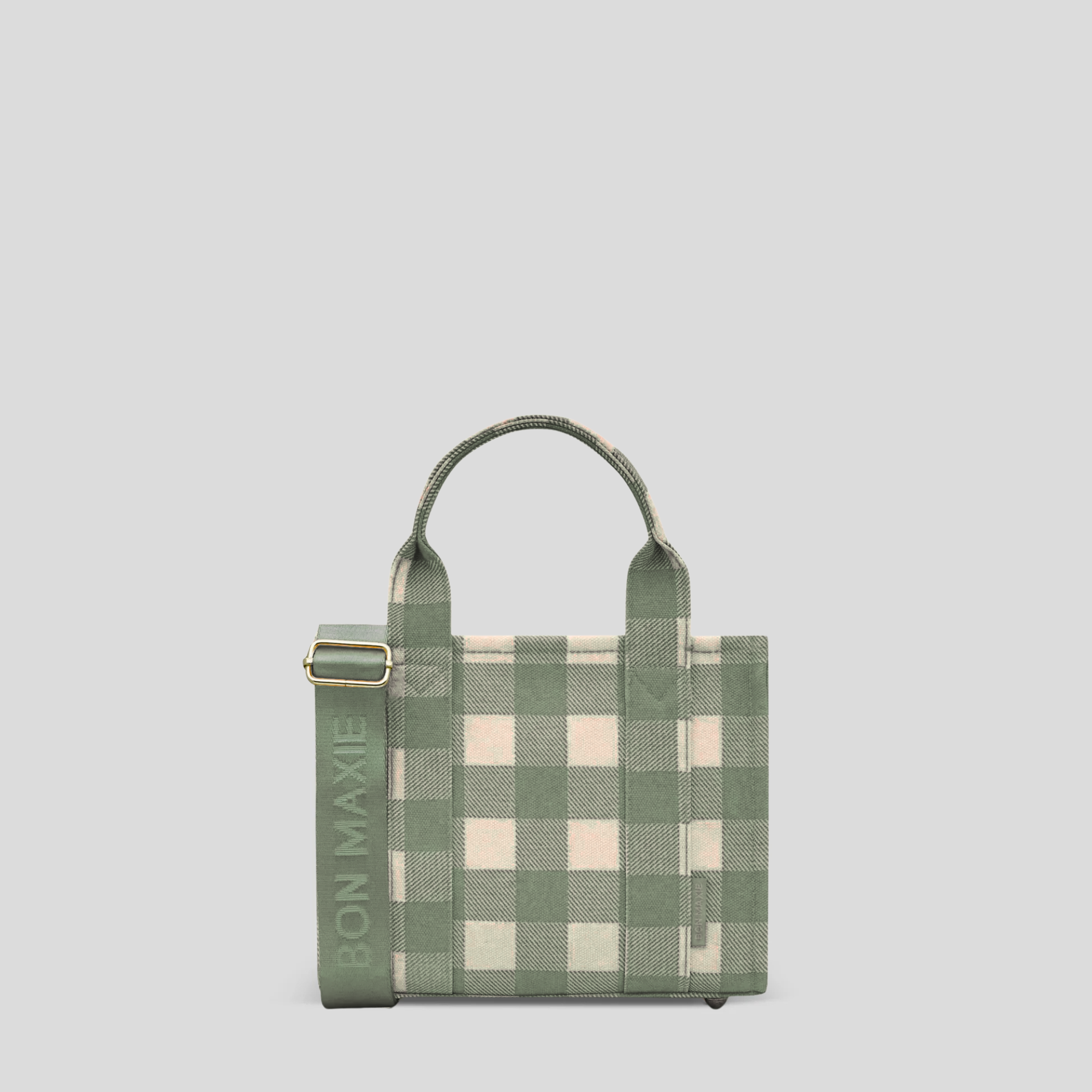 Micro Structured Tote Bag in signature coated canvas -- Sage Gingham