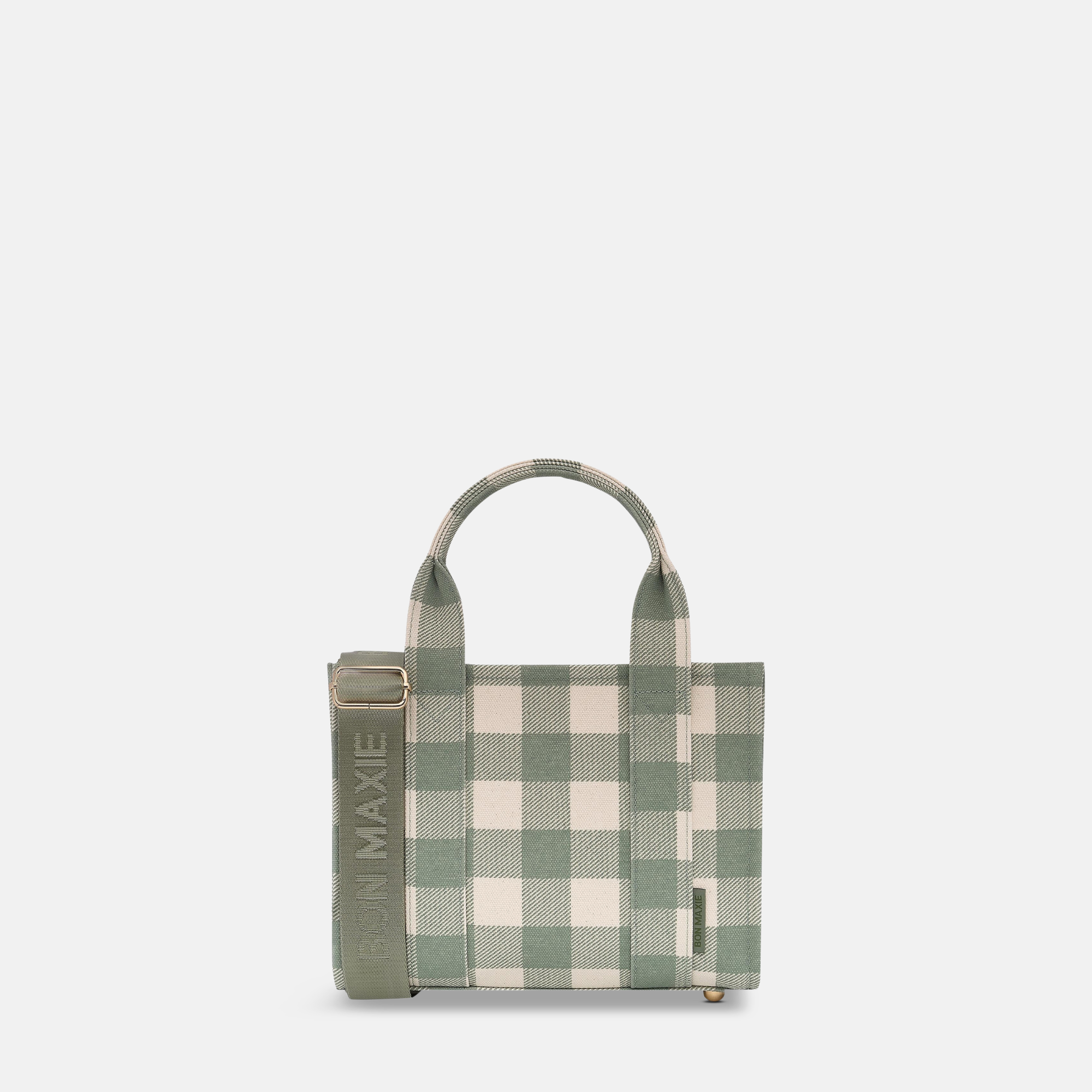 Micro Structured Tote Bag in signature coated canvas -- Sage Gingham