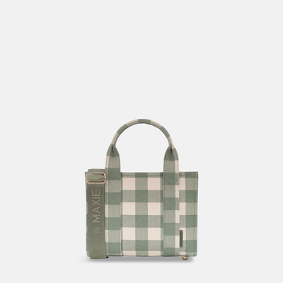 Micro Structured Tote Bag in coated canvas - Sage Gingham