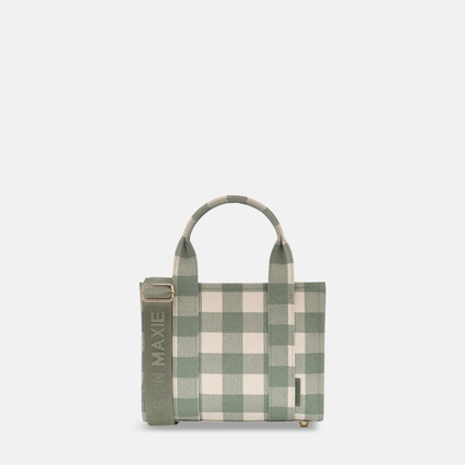 Micro Structured Tote Bag in coated canvas - Sage Gingham