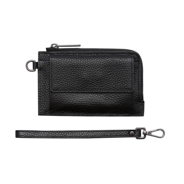 Leather Mini Wallet, Black, Small Zip Compact Slim Wallet | BON MAXIE