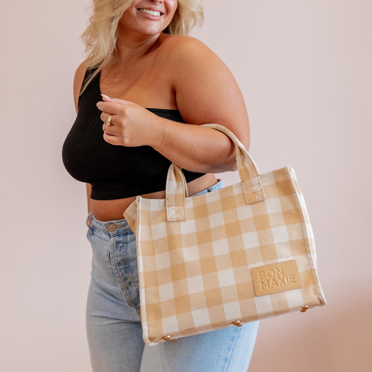 Mini Bon Vivant Structured Tote Bag - Almond Gingham Bags