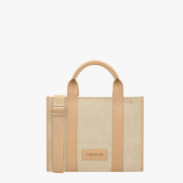 Mini Bon Vivant Tote Bag in Jute Canvas/Almond Leather - Mini Carry-All ...