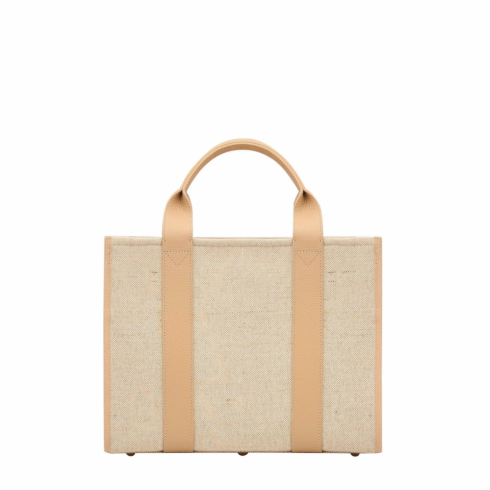 Mini Bon Vivant Tote Bag - Jute Canvas/Almond Leather back