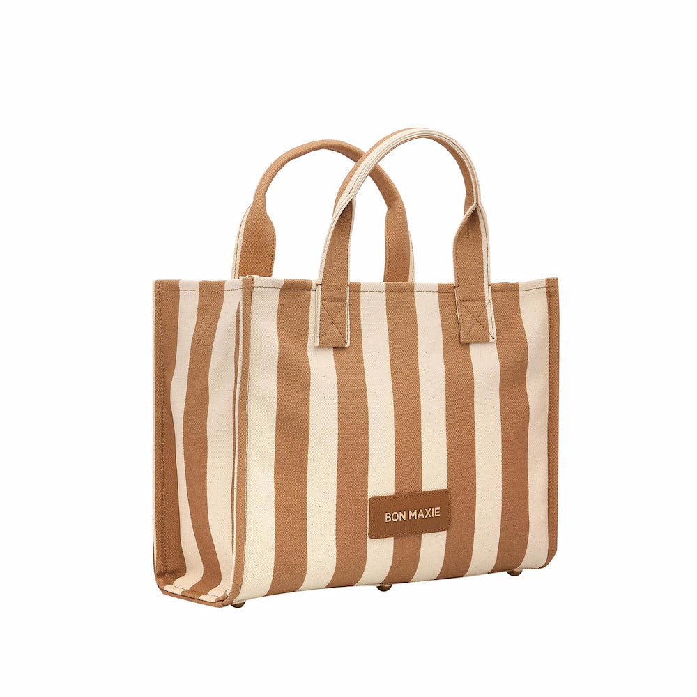 Mini Bon Vivant Tote Bag - Coated Tan Stripe Canvas side