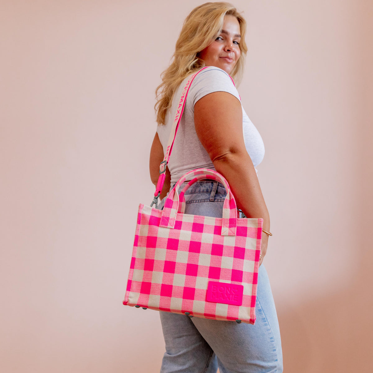 Mini Bon Vivant Tote Bag - Neon Pink GinghamMini Bon Vivant Tote Bag - Neon Pink Gingham