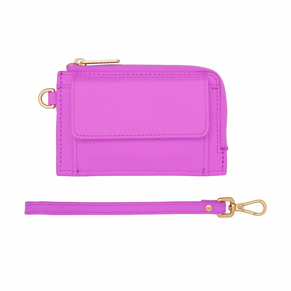 BON MAXIE Leather Mini Wallet, Fuchsia, Small Zip Compact Slim Wallet