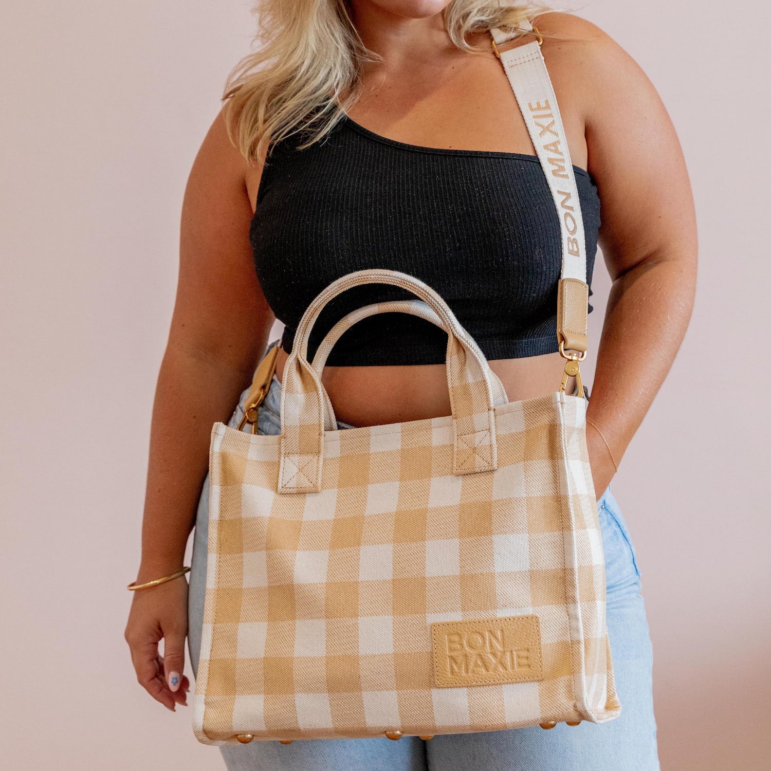 Mini Bon Vivant Structured Tote Bag - Almond Gingham Bags