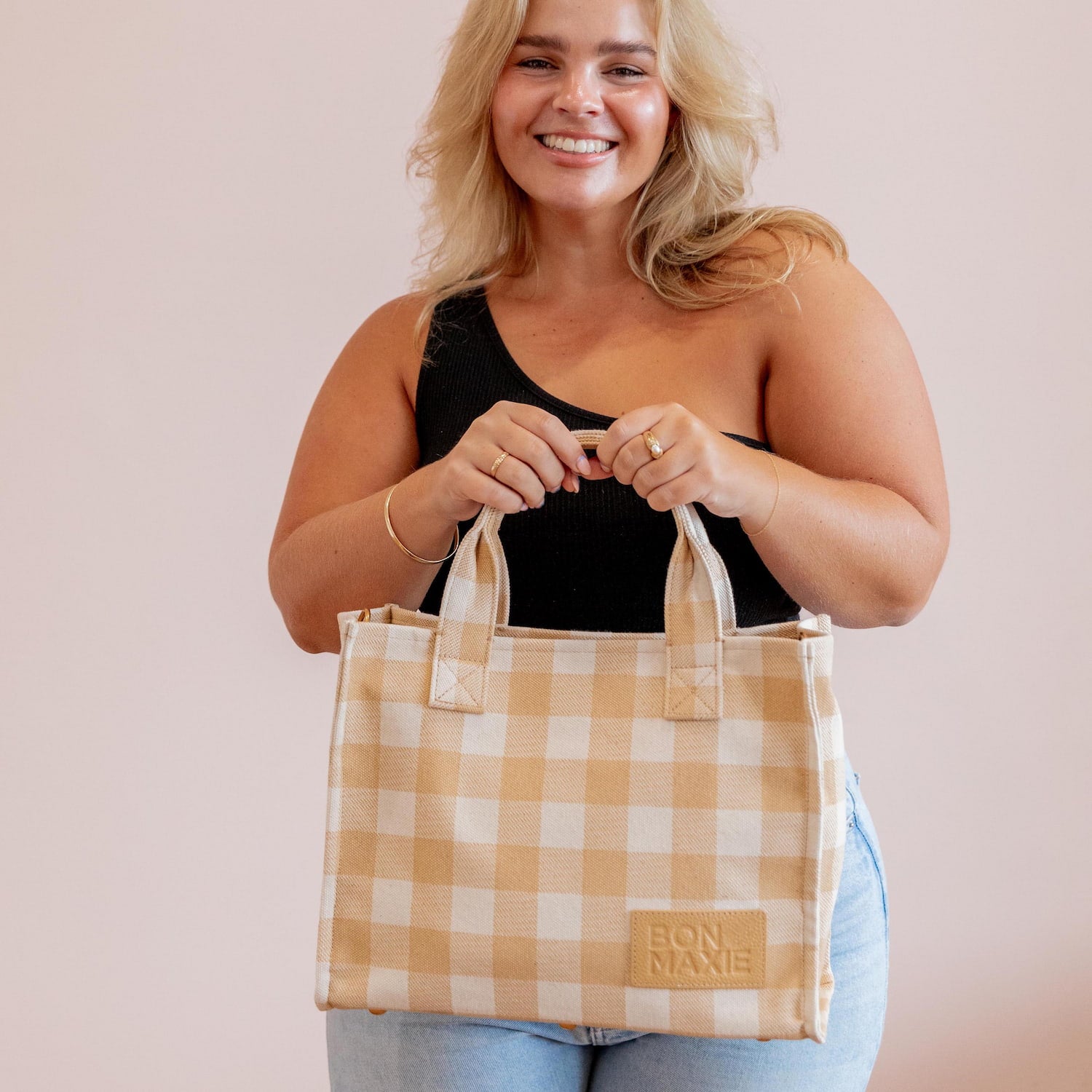 Mini Bon Vivant Structured Tote Bag - Almond Gingham Bags