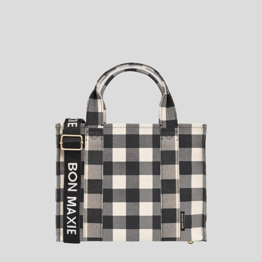 Small Bon Vivant Structured Tote Bag 3.0 - Mini Tote Black Gingham Tote Bag Gold