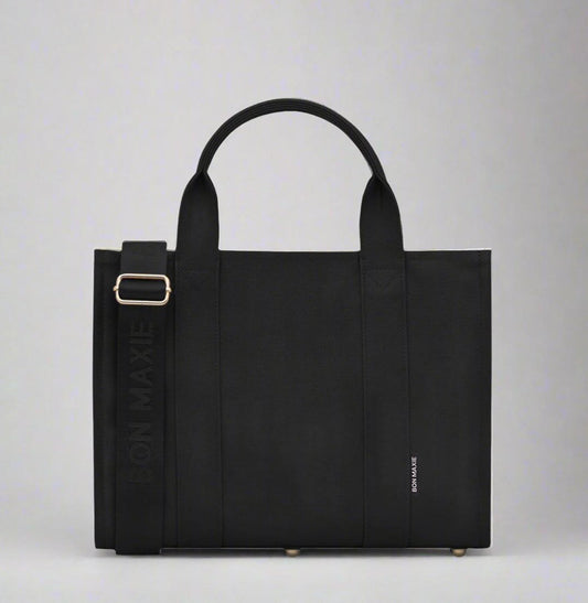 Medium Structured Tote Bag - Black Coated Canvas