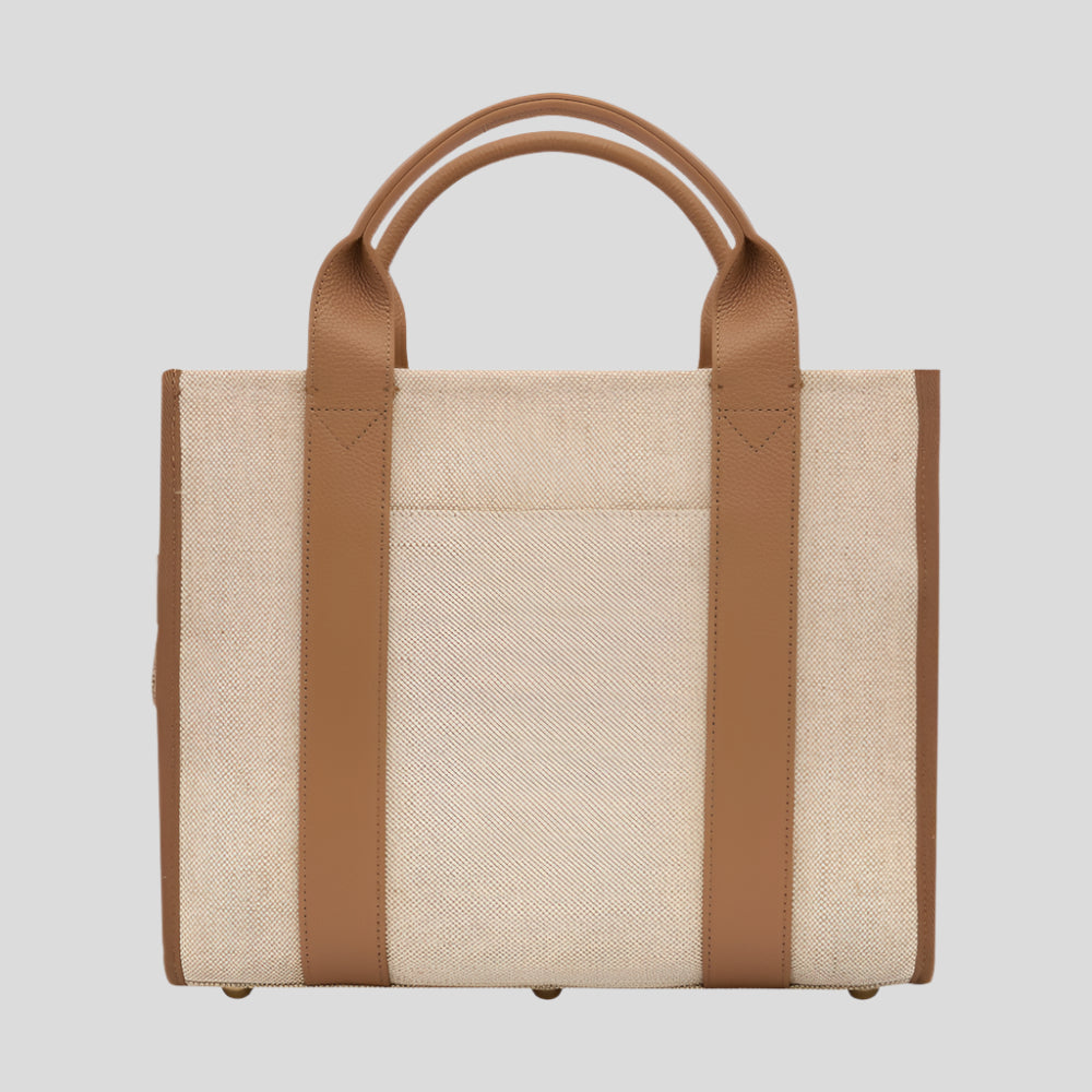 Mini Bon Vivant Structured Tote Bag - Jute Canvas Tan Leather Bags