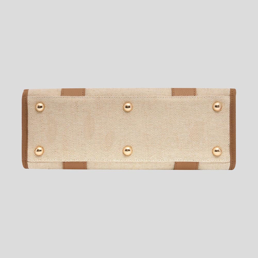 Small Bon Vivant Structured Tote Bag -- Jute Canvas Tan Leather