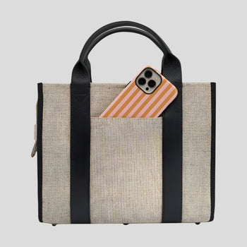 Mini Bon Vivant Structured Tote Bag - Jute Canvas Black Leather Bags