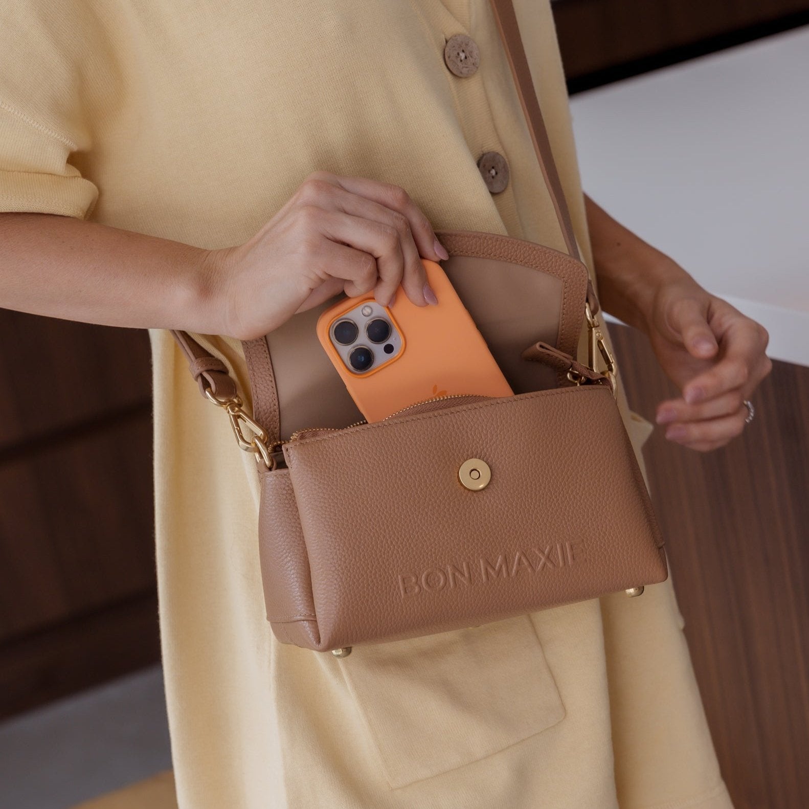 Mini Tryhard Leather Crossbody Bag -- Tan