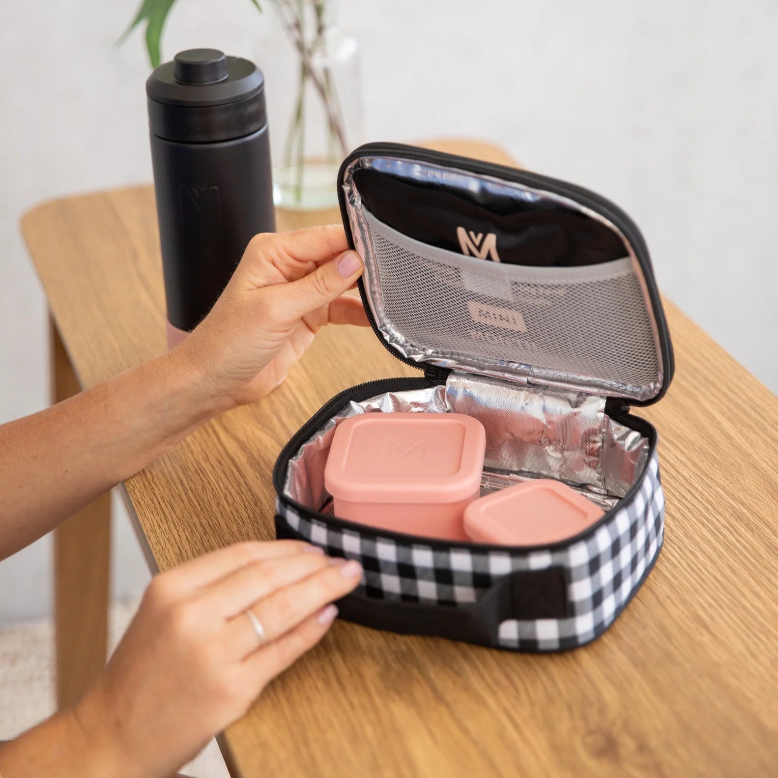 Insulated Lunch Bag Mini -- Montii Black Gingham