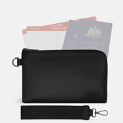 Multi-Pocket Travel Wallet in pebbled leather - Black