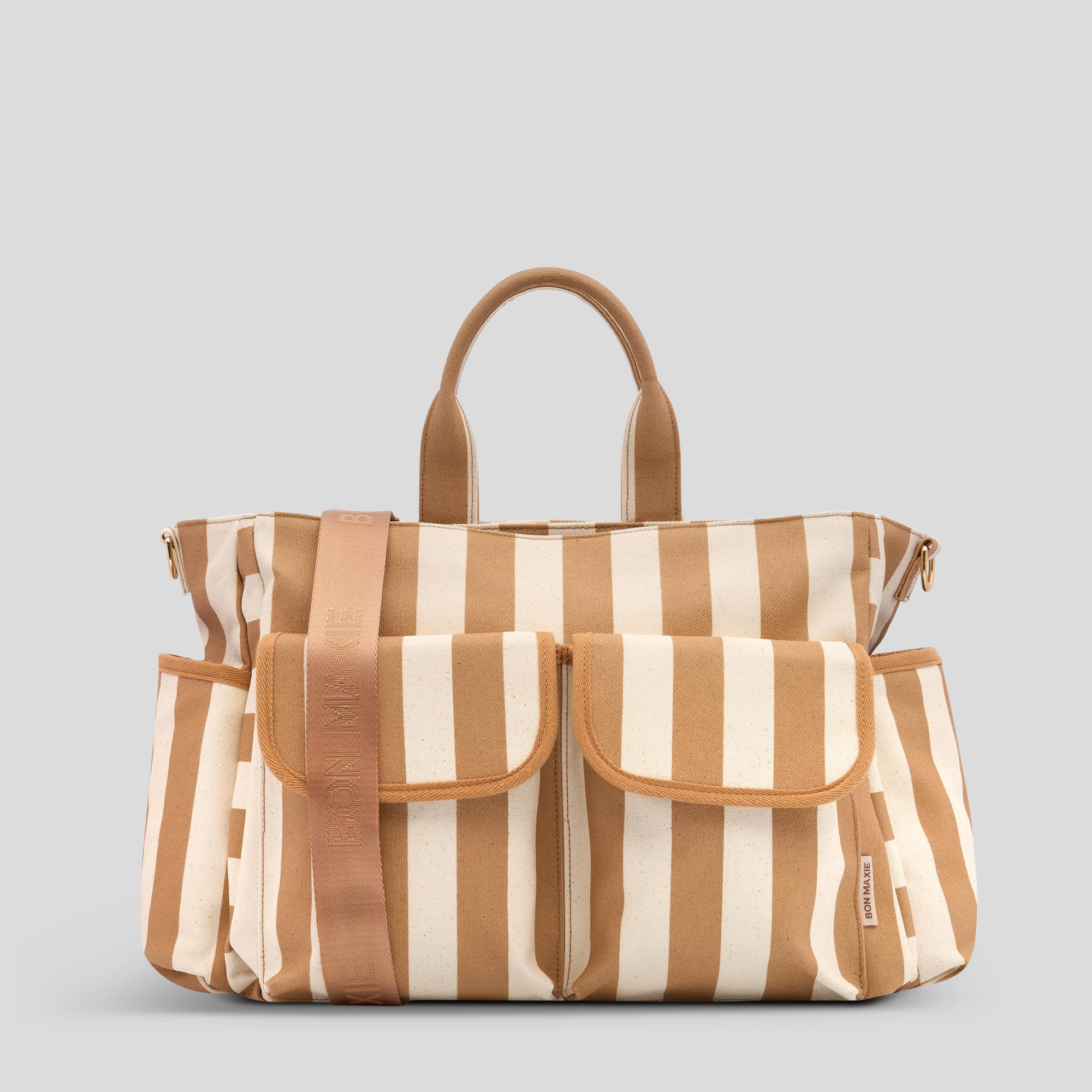Multi-Pocket Laptop or Baby Bag -- Tan Stripe