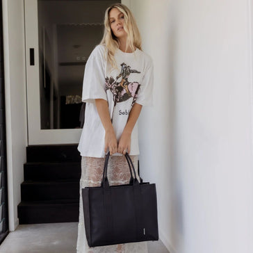 Large Structured Tote Bag in coated canvas - Black