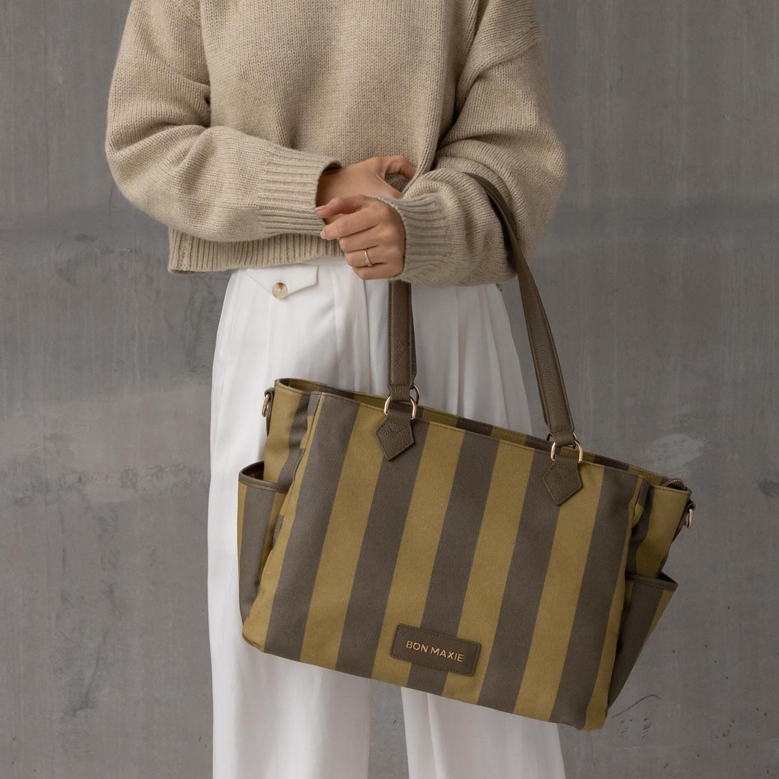 Carryall Tote + Pouch - Khaki Stripe Bags