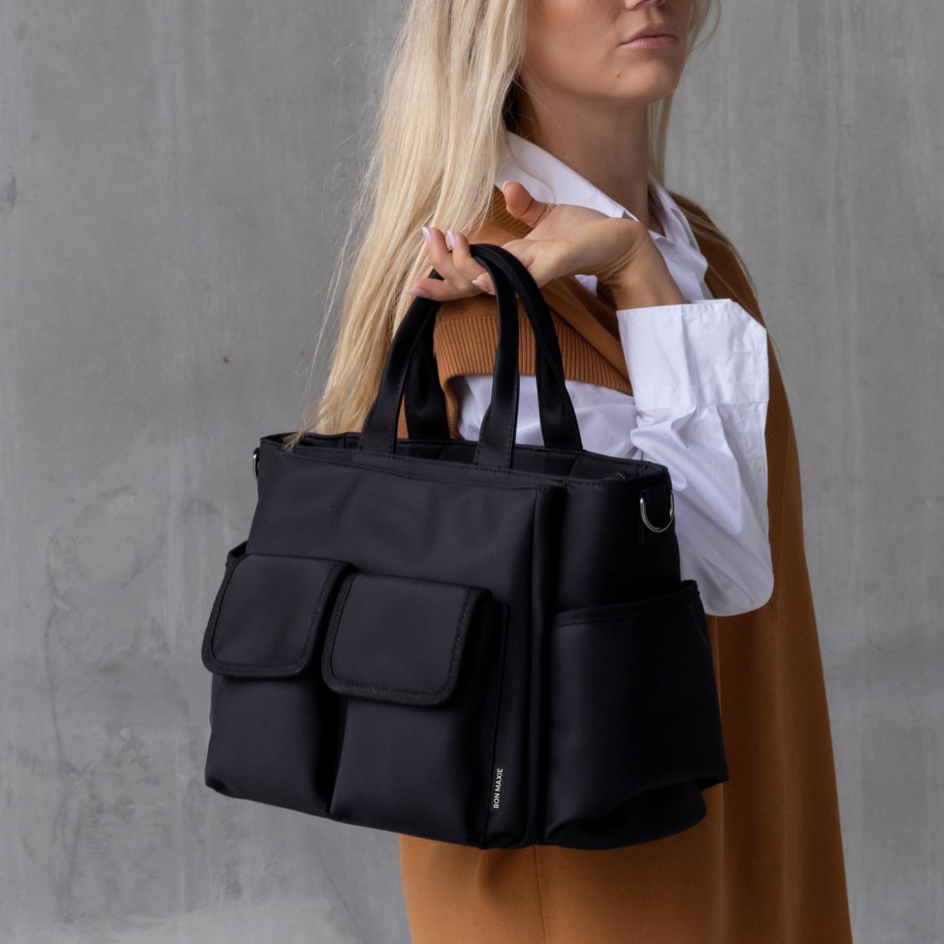 Everyday Multi-Pocket Tote Bag -- Black Nylon