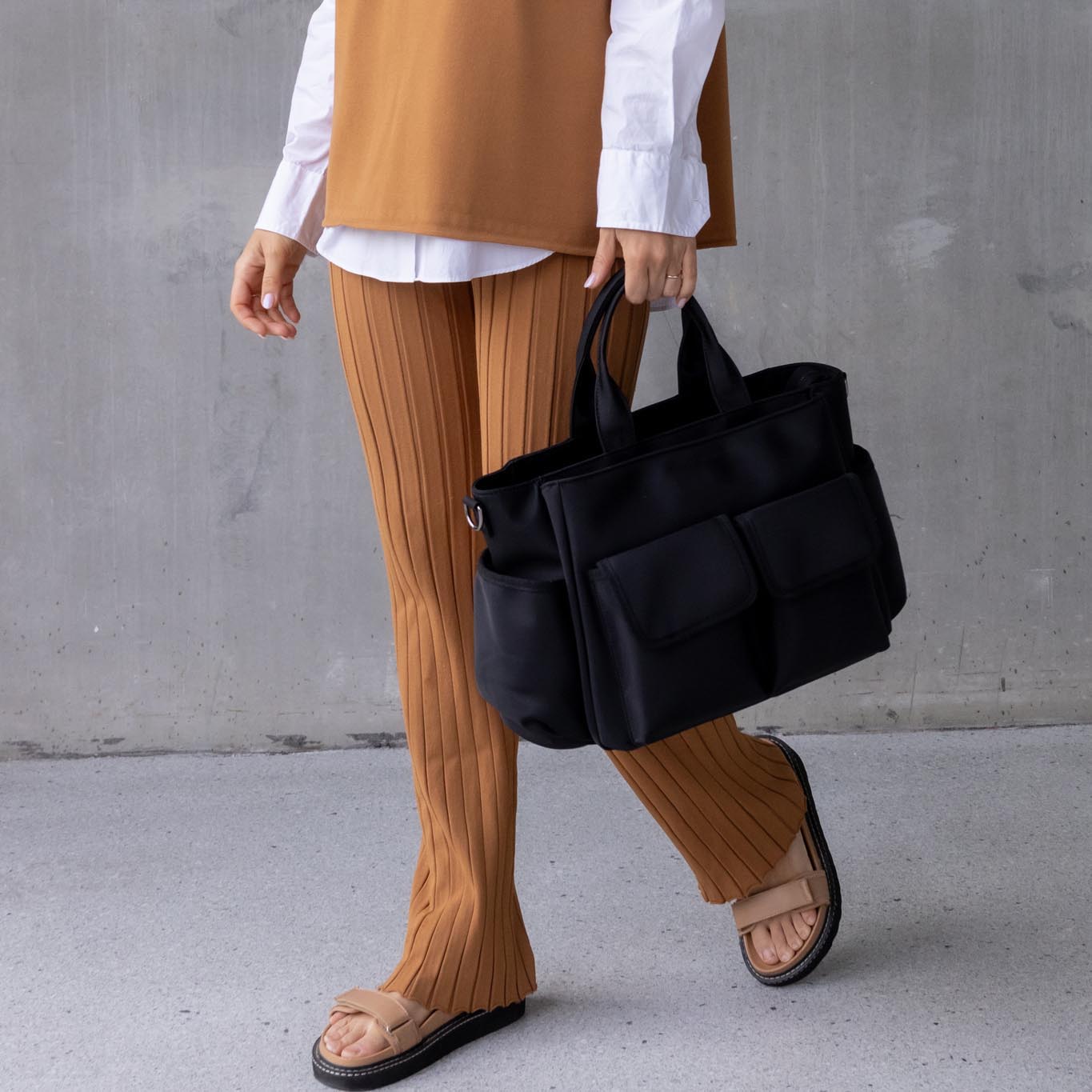 Everyday Multi-Pocket Tote Bag -- Black Nylon