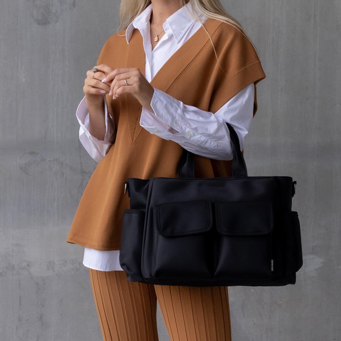 Everyday Multi-Pocket Tote Bag -- Black Nylon
