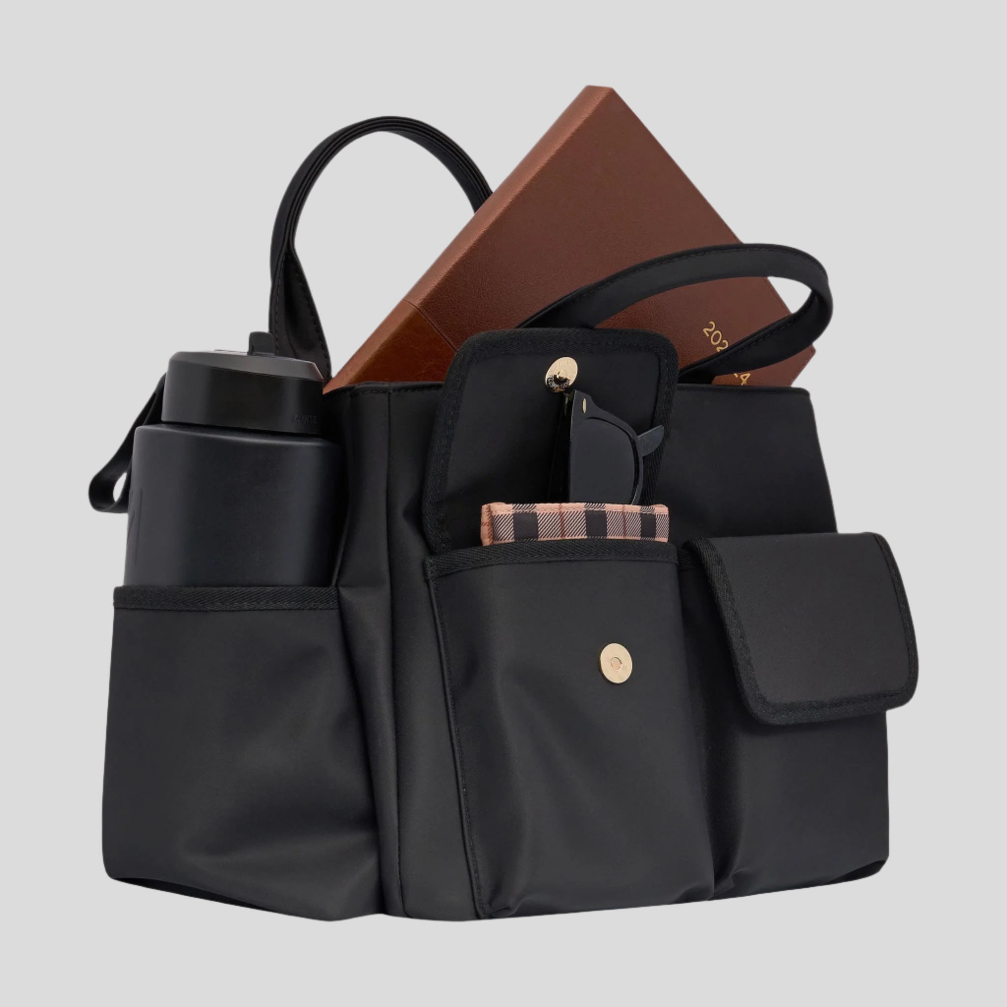 Everyday Multi-Pocket Tote Bag -- Black Nylon