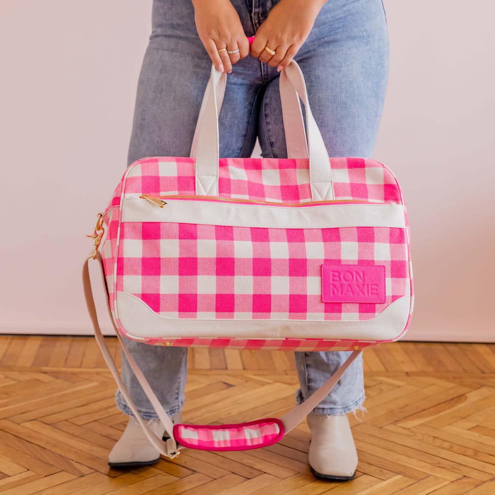 Bon Voyage Weekender Bag - Neon Pink Gingham lifestyle 3