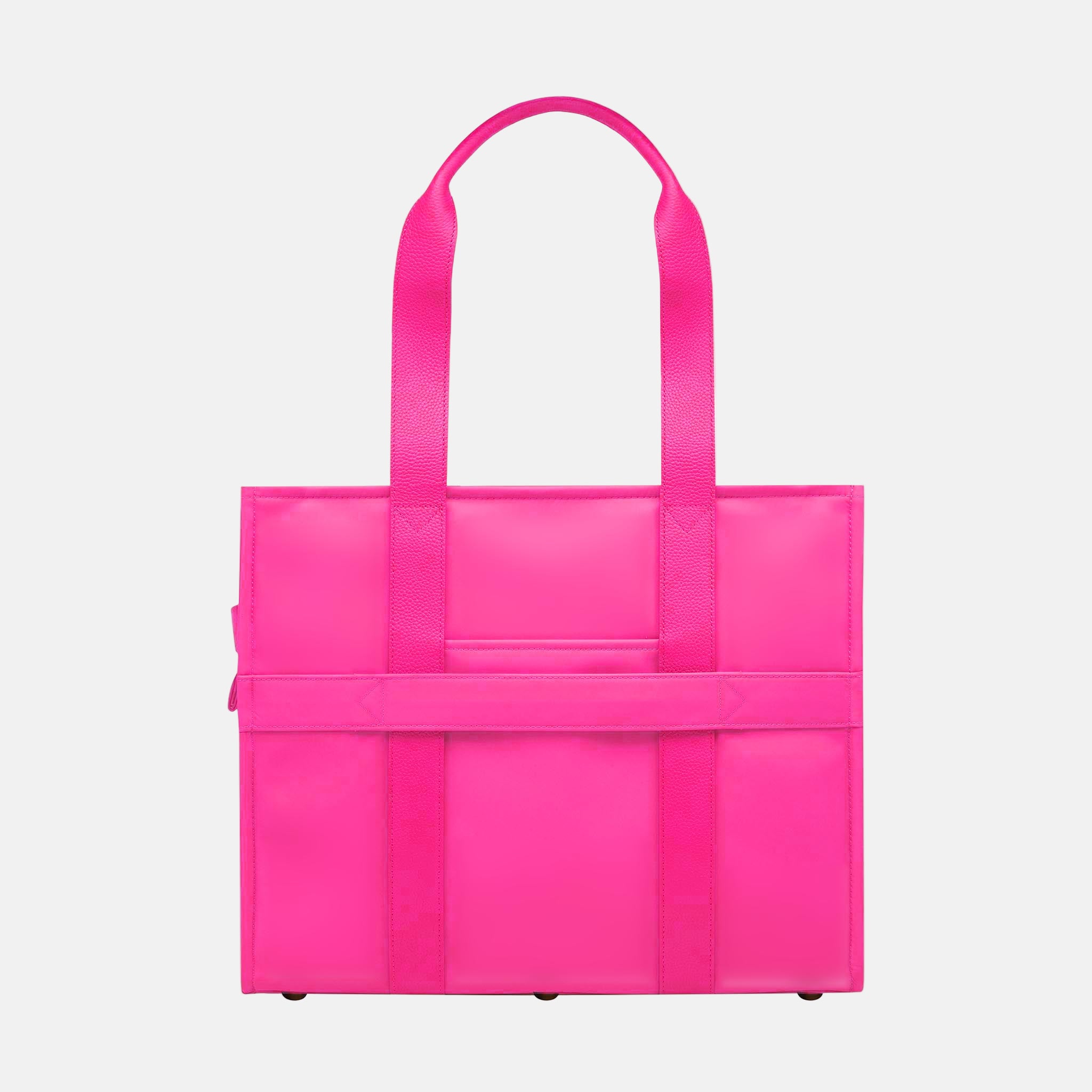Large Structured Tote Bag in nylon with leather - Neon Pink