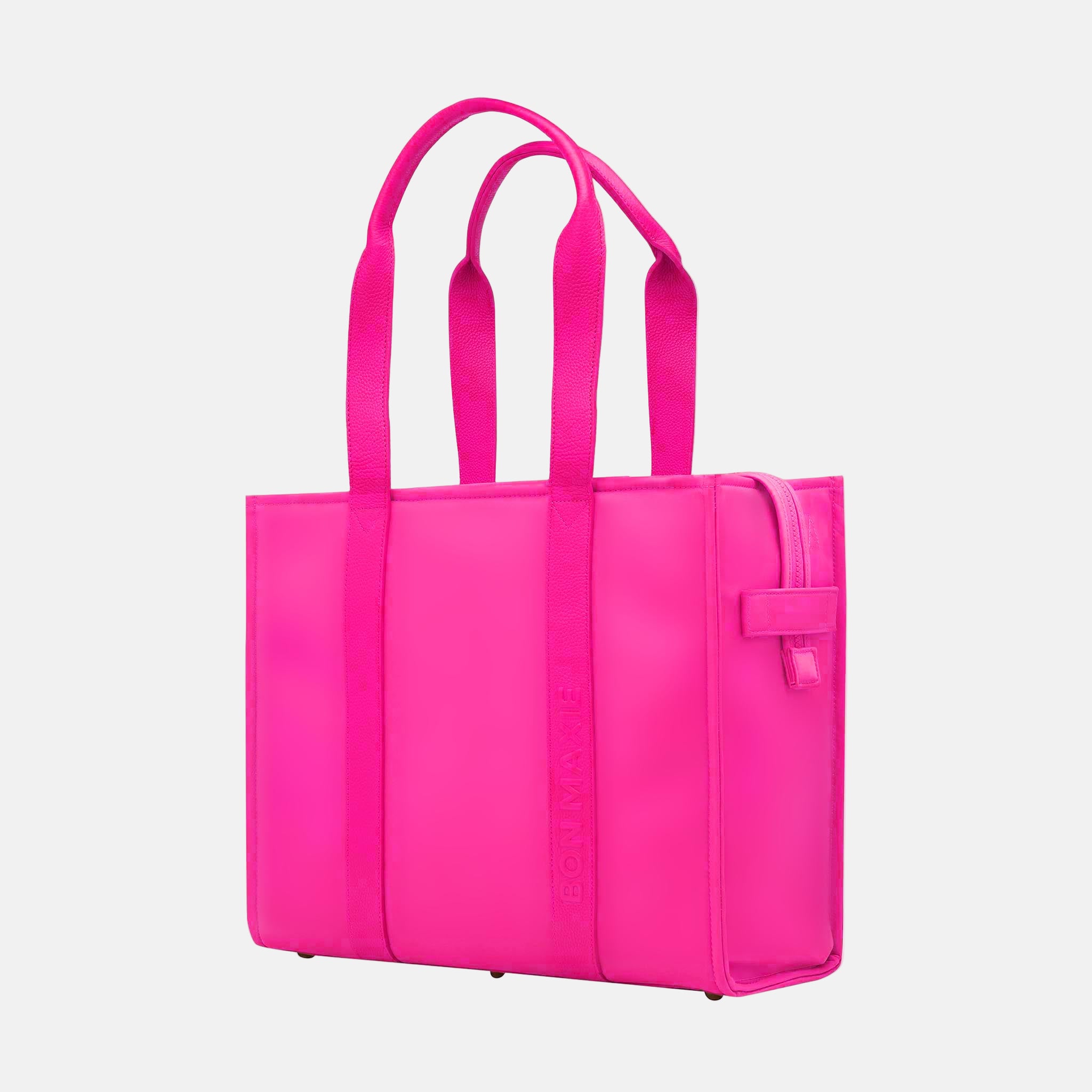 Large Structured Tote Bag in nylon with leather - Neon Pink