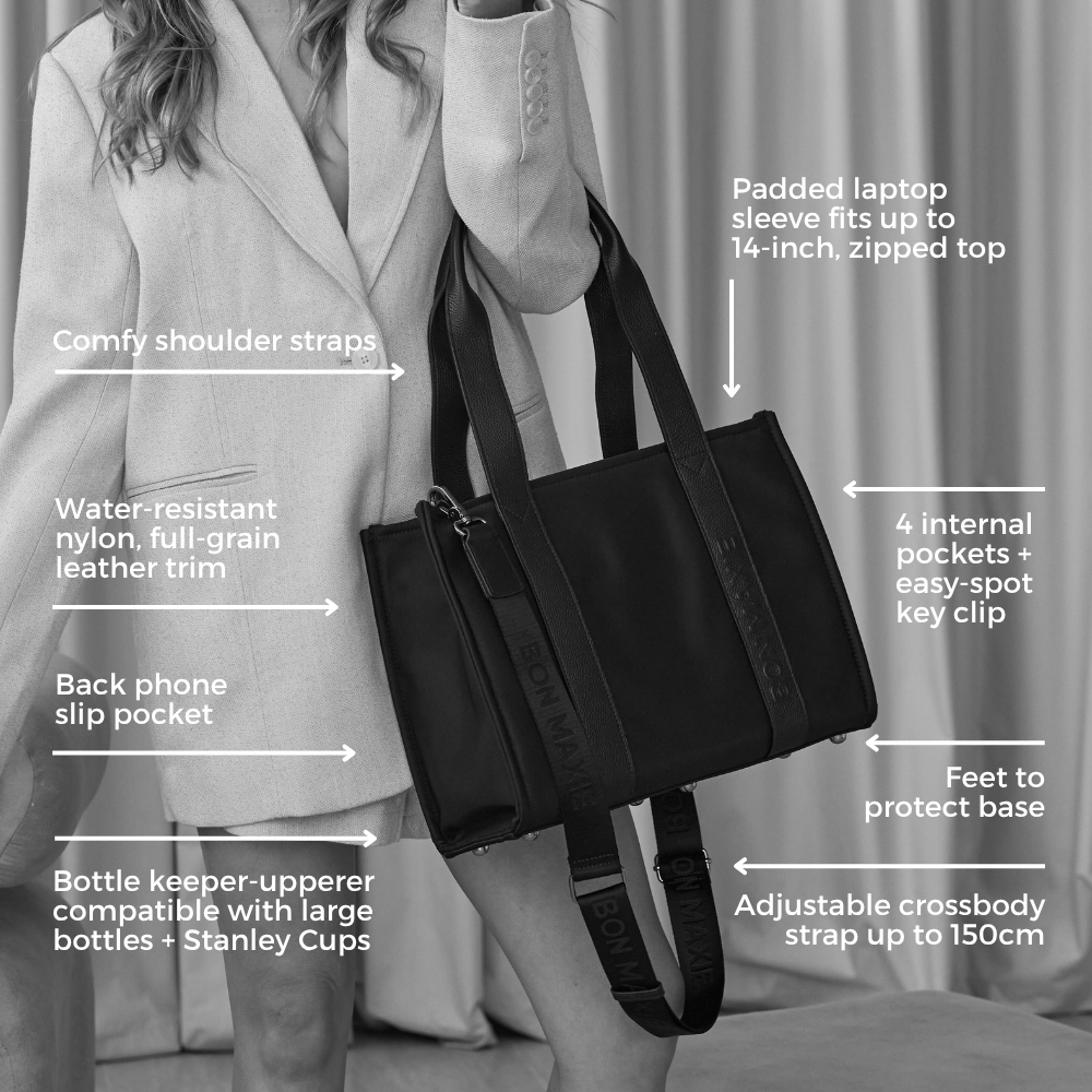 Small Structured Tote Bag - Black (Leather/Nylon)