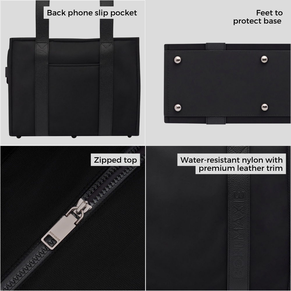 Small Structured Tote Bag - Black (Leather/Nylon)