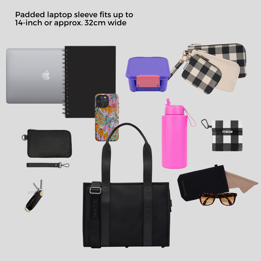 Small Structured Tote Bag - Black (Leather/Nylon)