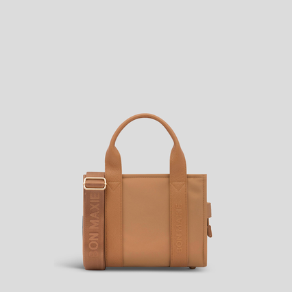 Micro Structured Tote Bag in nylon with leather -- Tan