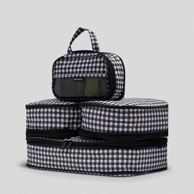 Space-Saving Packing Cube Set of 4 -- Black Gingham