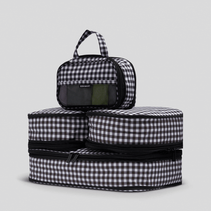 Space-Saving Packing Cube Set of 4 -- Black Gingham