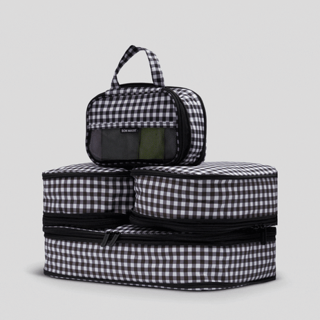 Space-Saving Compression Packing Cube Set - Black Gingham