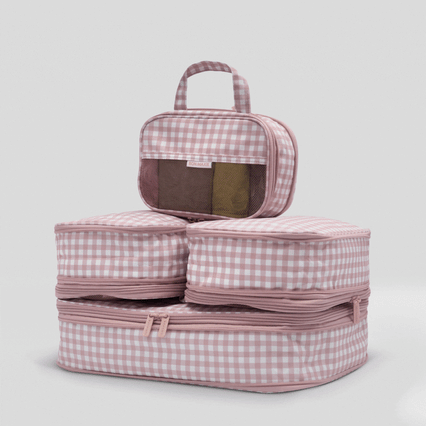 Space-Saving Packing Cube Set of 4 -- Milk Tea Gingham